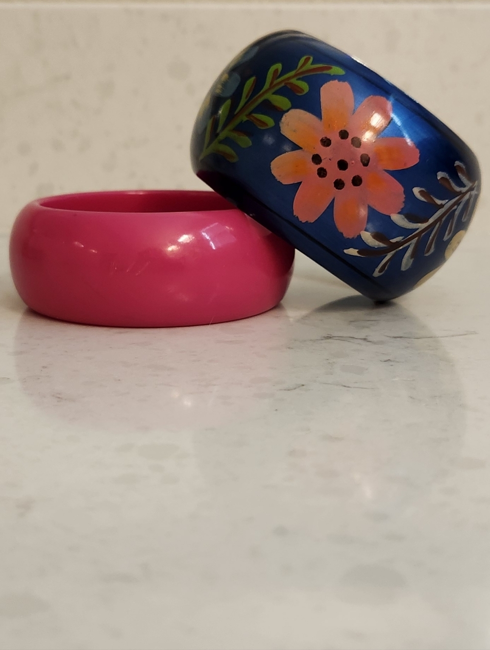 Chunky Floral Blue Bangle & Hot Pink Resin Bracelet